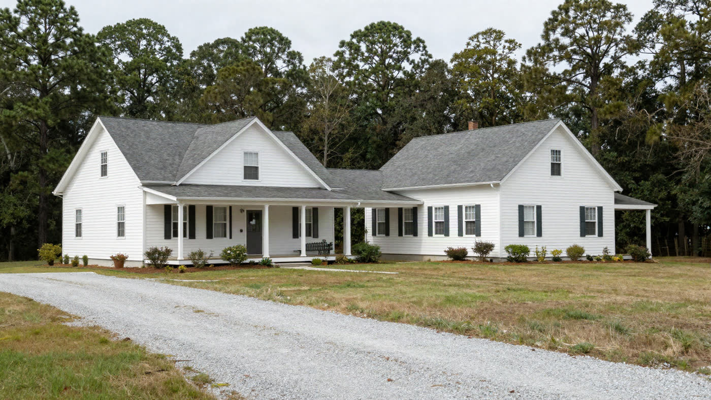 Bright, tidy single-story Georgia home with a well-kept lawn and mature trees, the kind of paid-off house a senior can sell as-is without repairs