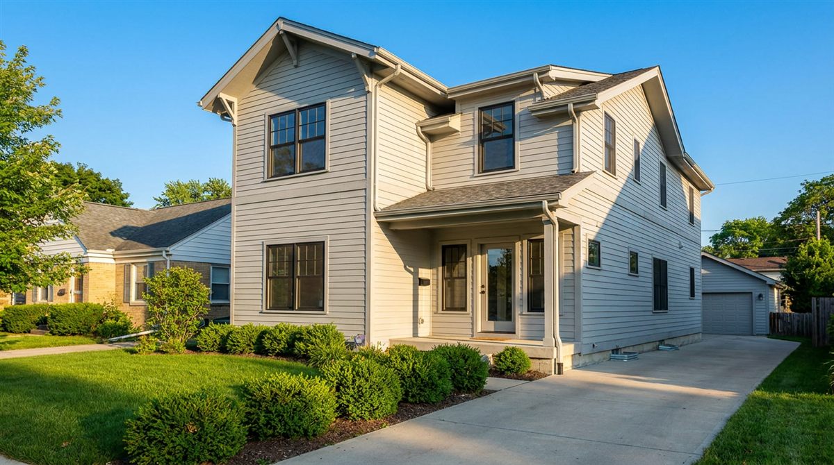Bright, well-maintained single-family investment home with a green lawn and clear blue sky representing a value-add property being financed in 2026