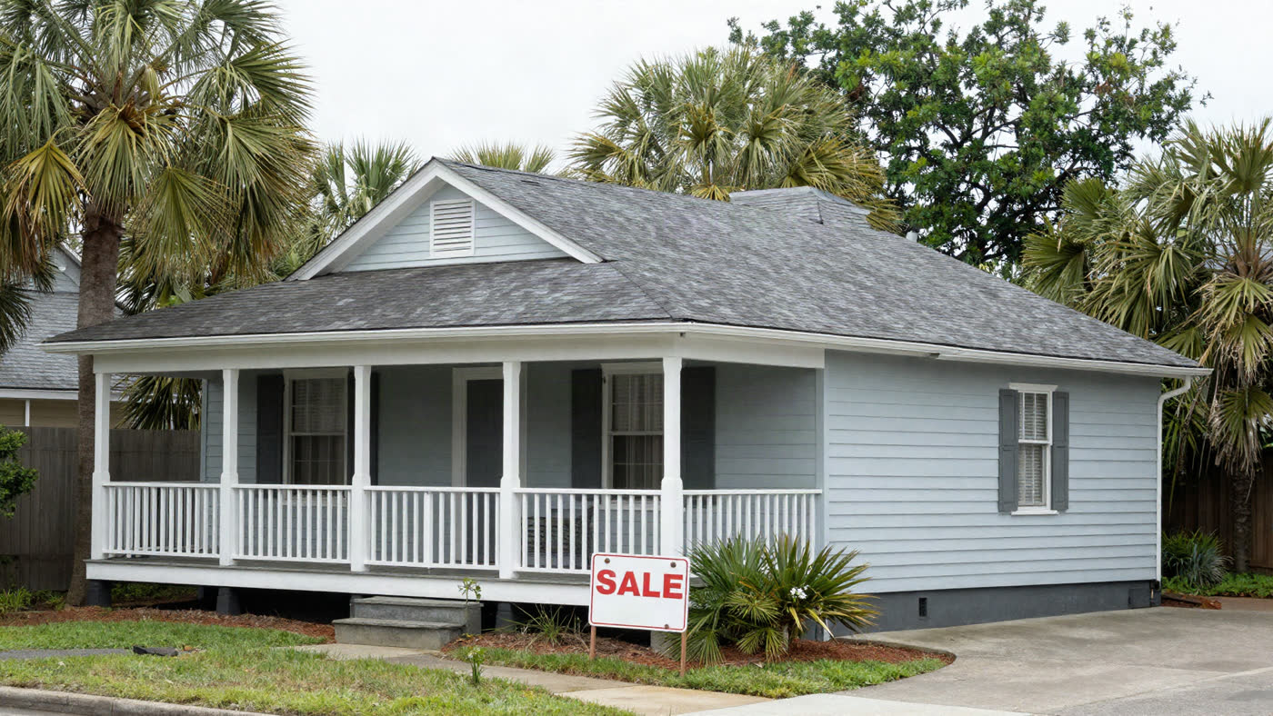 Bright, renovated single-family home exterior, the kind of finished off-market investment property an investor buys, rehabs, and holds or resells in the Charleston, South Carolina market