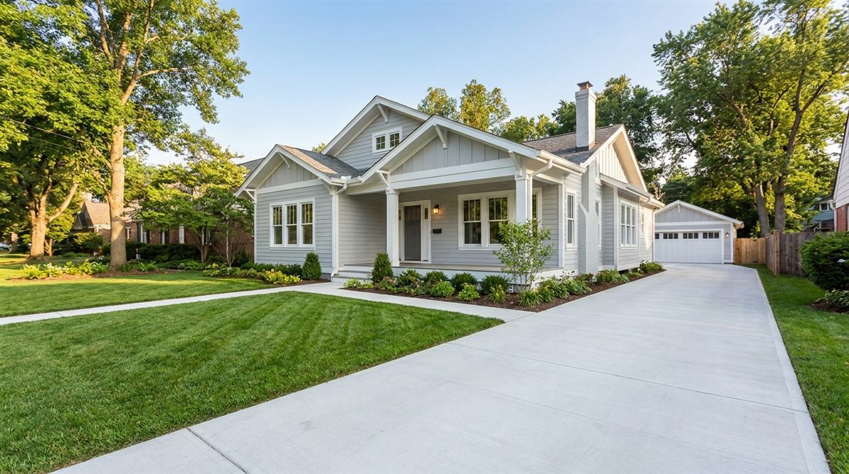 Bright, well-maintained single-family home with a fresh green lawn, clean white trim, and a clear blue sky, representing the renovated outcome a cash buyer delivers after purchasing a problem house as-is